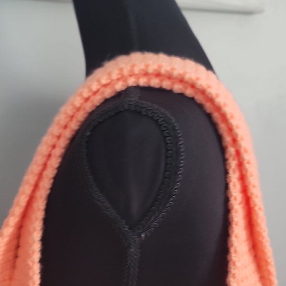 Orange and White Tote Bag with Lace Trim - Picture 3 of 6